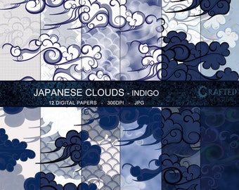 Japanese Clouds in Indigo & White - Digital Paper Collection 12x12
