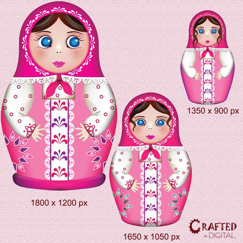 Matryoshka Dolls in Pink, Russian Babushka Dolls Vector Clipart Collection image 3