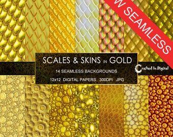 Gold Scales & Skins Textures: Seamless Digital Paper (12x12) (Digital Download)