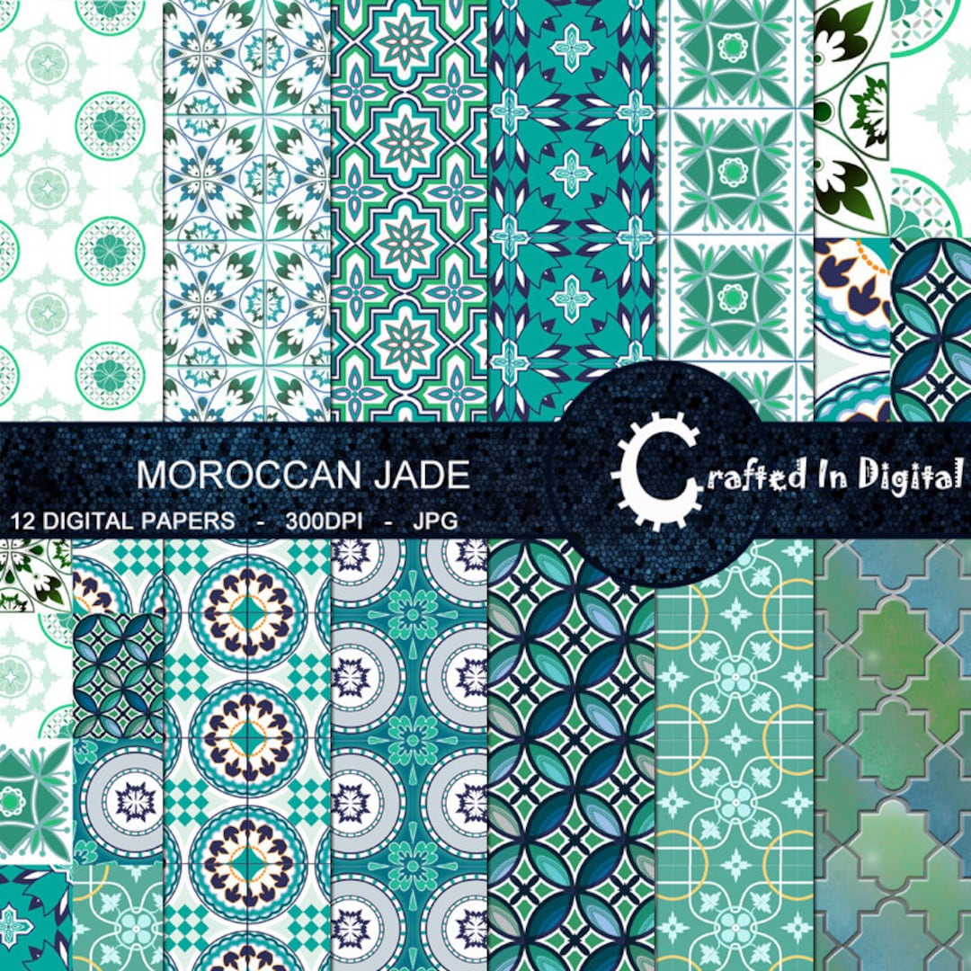 Moroccan Jade - Moroccan Tile Themed Digital Paper Collection 12x12 - Etsy