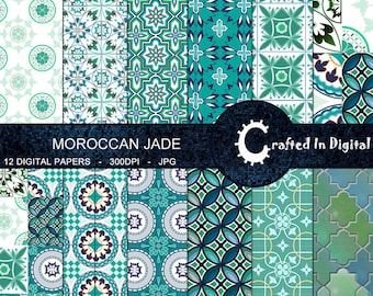 Moroccan Jade - Moroccan Tile Themed Digital Paper Collection 12x12