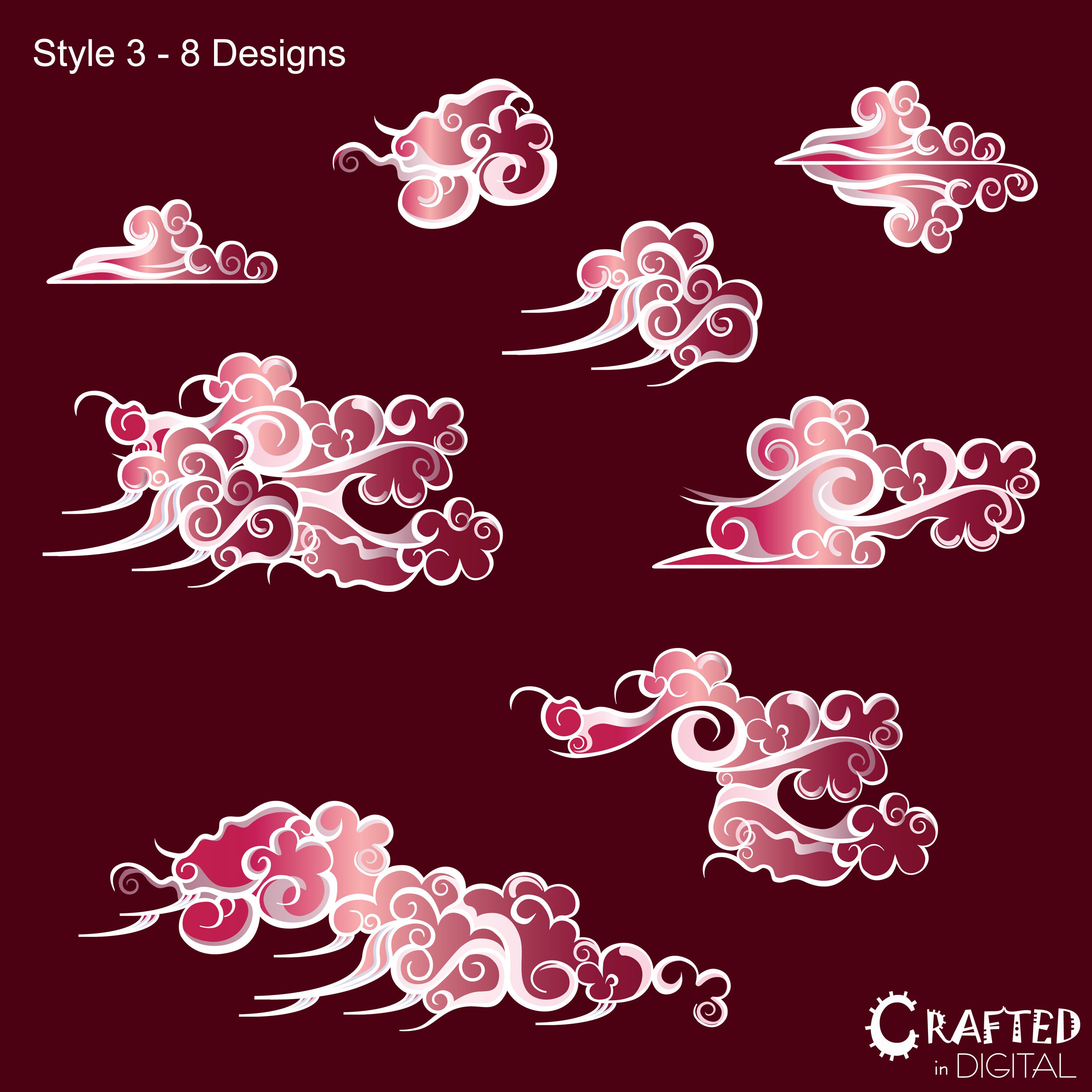 Red Japanese Clouds Clipart Collection - Etsy