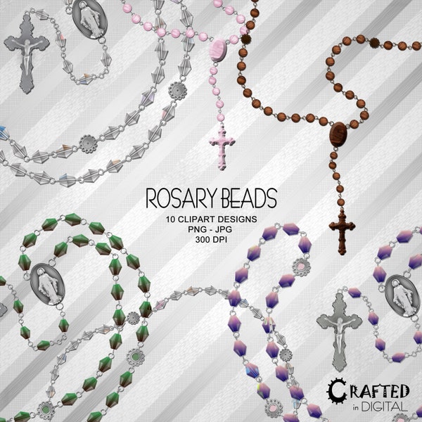 Rosary Beads, Crystal Rosary, Wooden Rosary, Christian Religions Clipart Collection