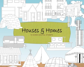 Homes and Houses Digital Stamps - Village Digistamp Collection