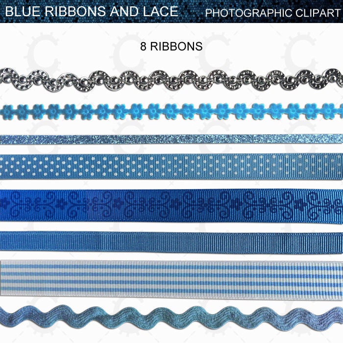 Blue Ribbon and Lace Overlays Photographic Clipart Etsy