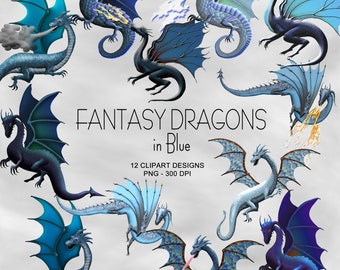 Blue Dragons, Fantasy Dragons - Clipart Collection
