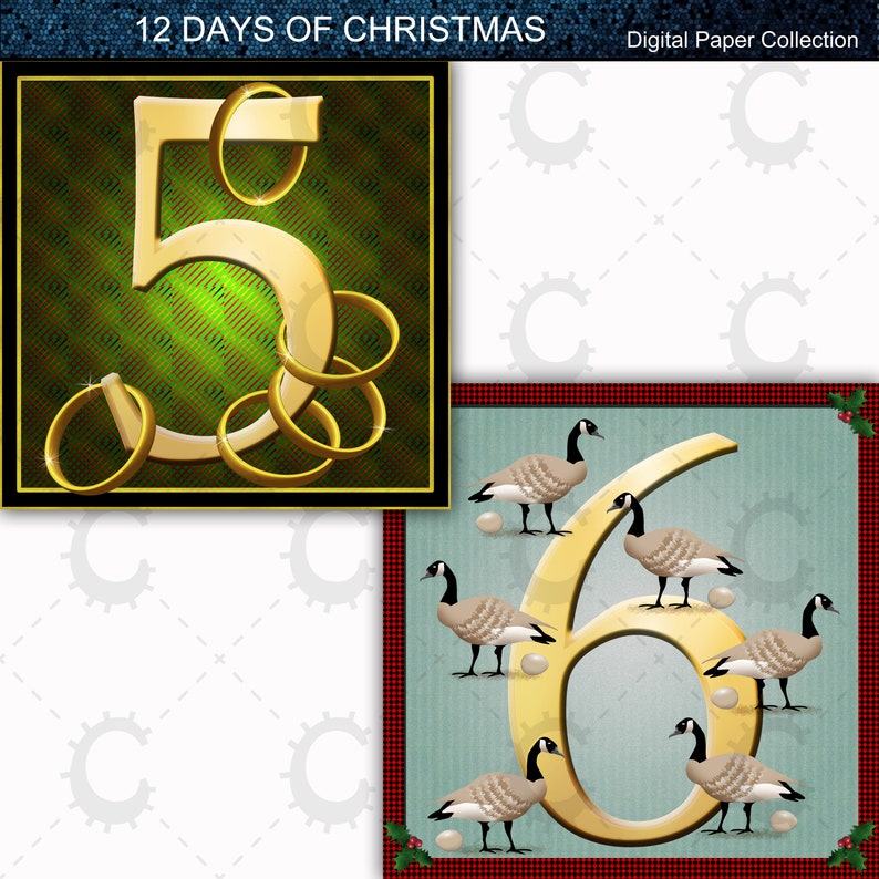 12 Days of Christmas Vignettes Digital Paper Collection image 4