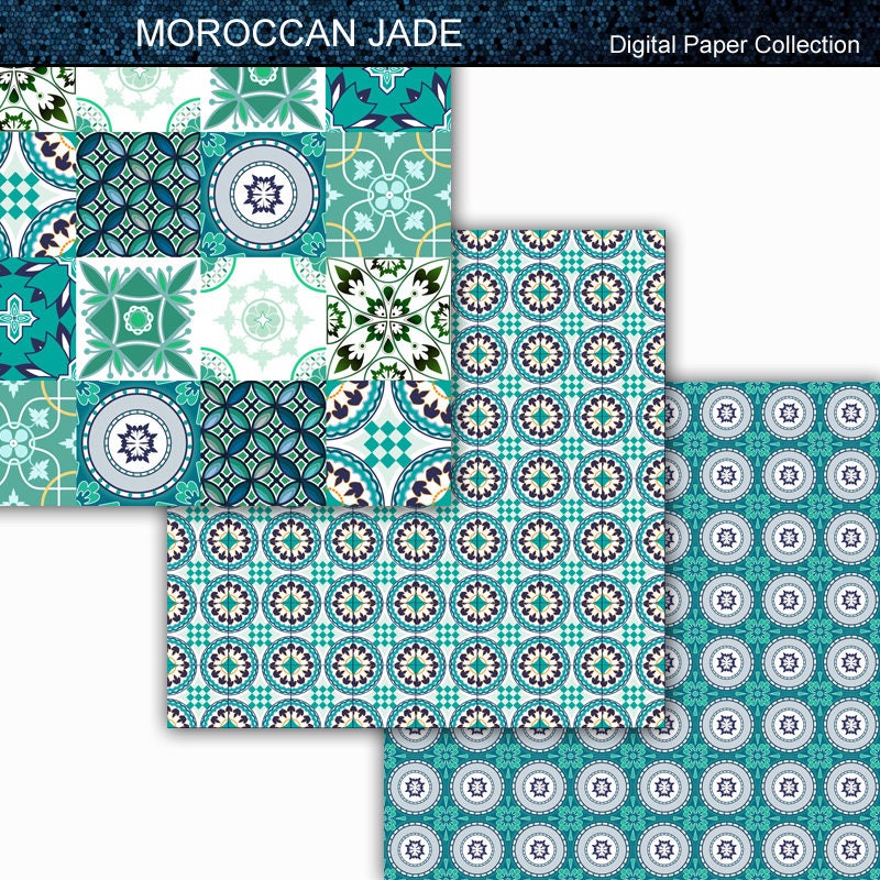 Moroccan Jade - Moroccan Tile Themed Digital Paper Collection 12x12 - Etsy