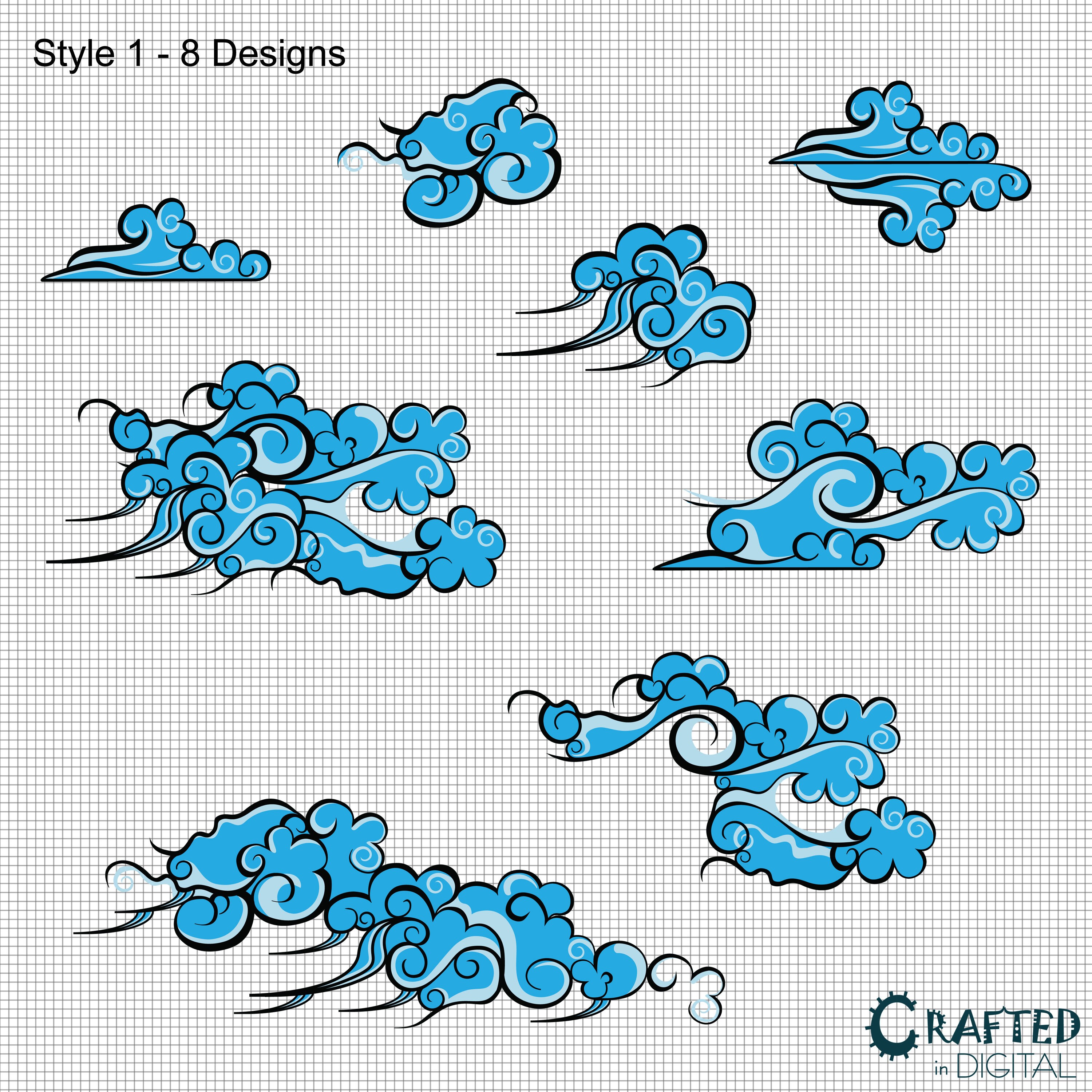 Blue Japanese Clouds Clipart Collection | Etsy