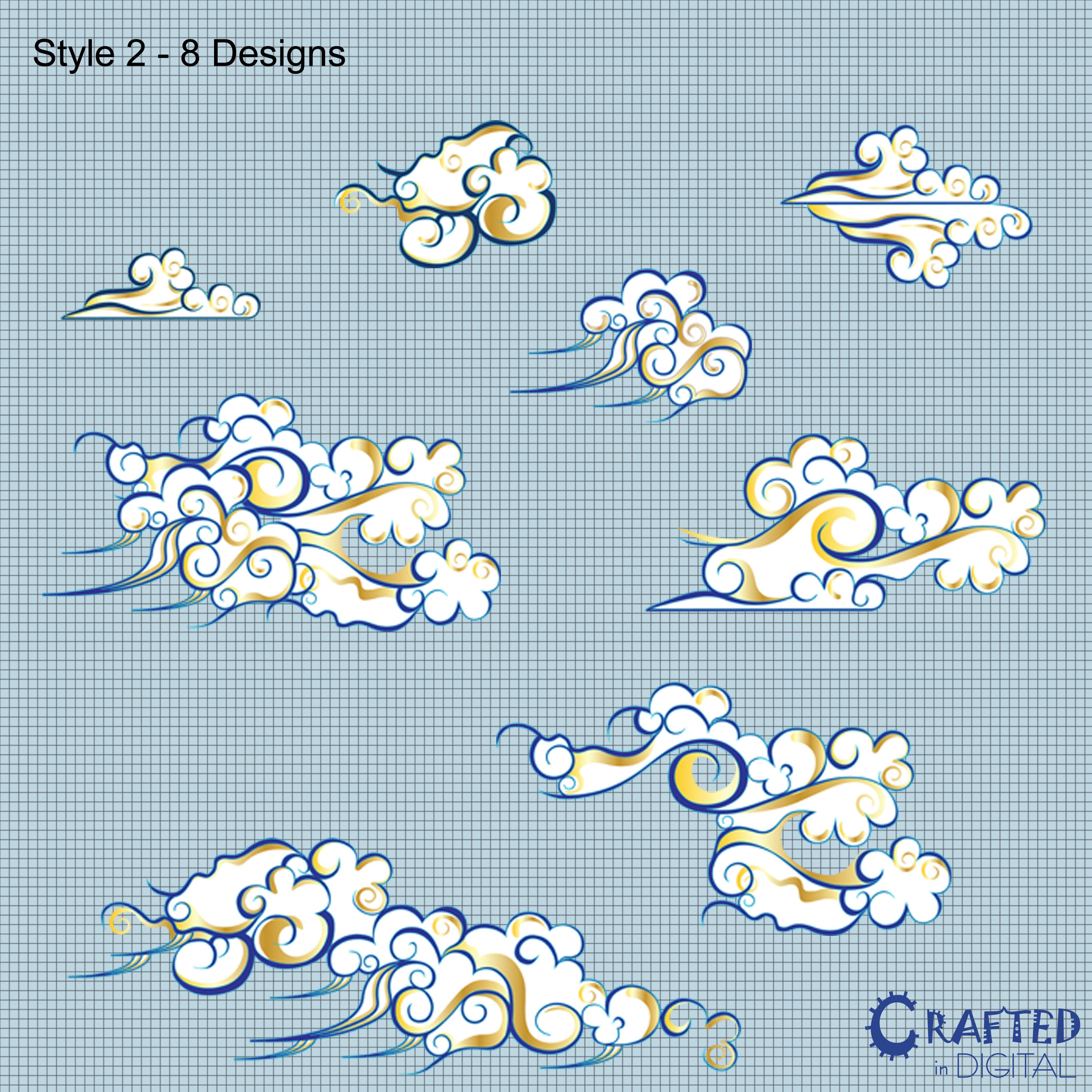 Aqua and Gold Japanese Clouds Clipart Collection - Etsy