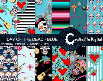 Day Of The Dead Aqua - Digital Paper Collection 12x12