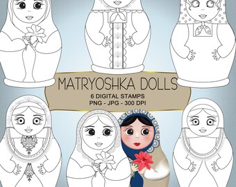 Matryoshka Dolls Digital Stamps - Russian/Babushka Dolls Digistamp Collection