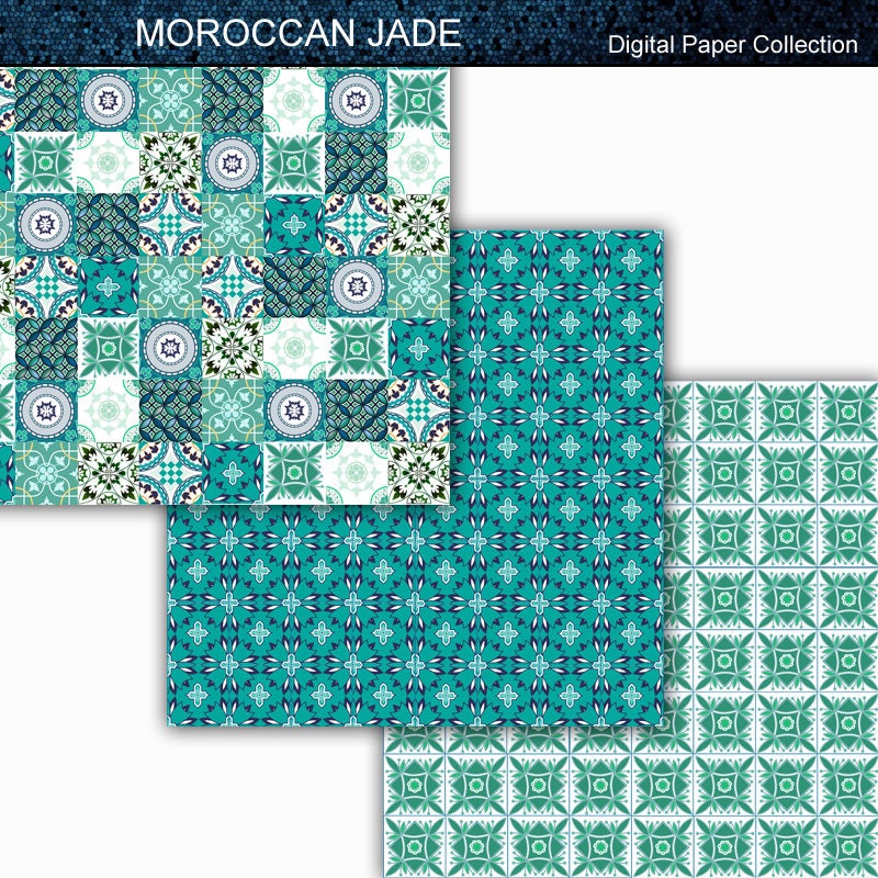Moroccan Jade - Moroccan Tile Themed Digital Paper Collection 12x12 - Etsy