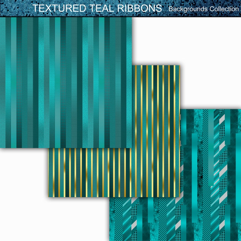 Teal Ribbons - 16 Seamless Striped, Wavy, Textured Ribbon Digital ...