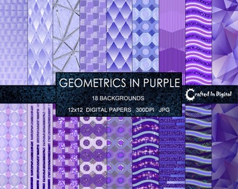 Geometrics in Purple- Sparkling Geometric Digital Paper Collection 12x12