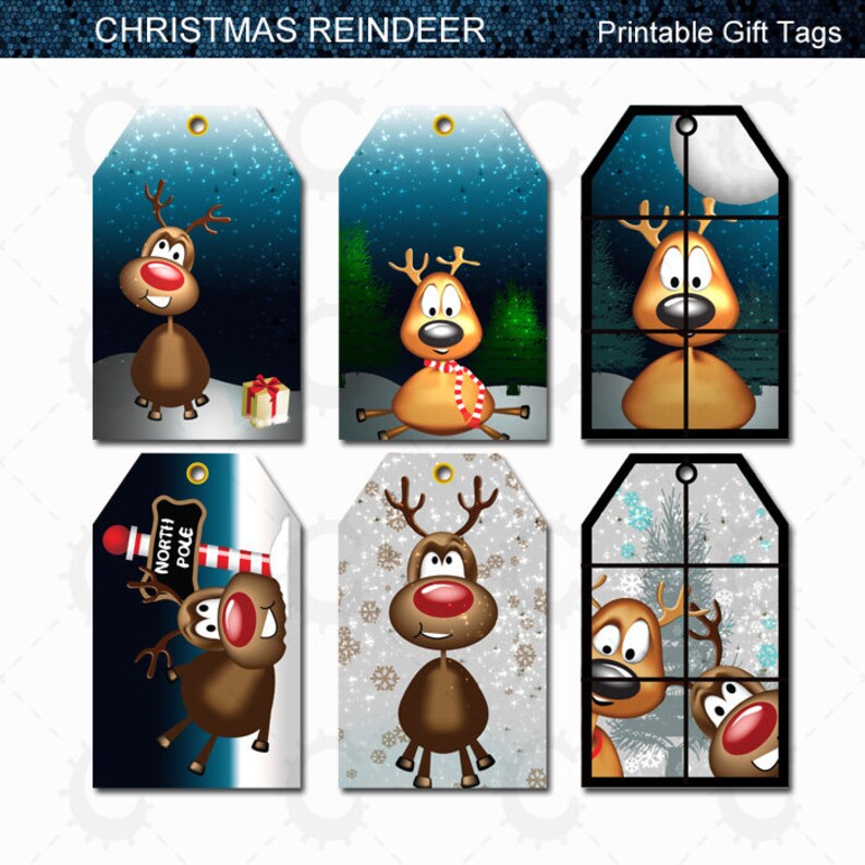 18 Red Nosed Reindeer - Printable Christmas Gift Tags - Etsy