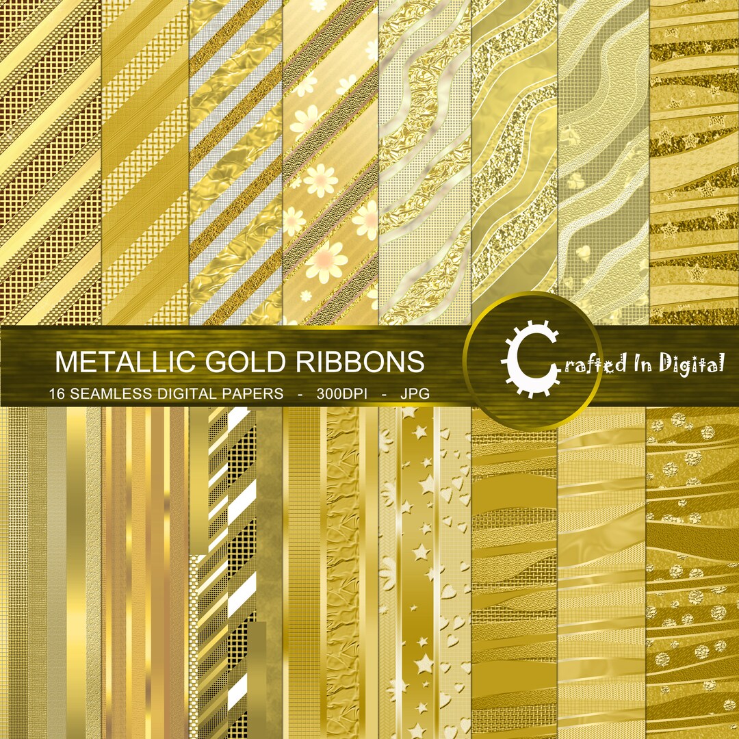 Metallic Ribbon Texture Metallic Gold Ribbons - 16 Seamless Striped, Wavy, Textured Ribbon ...