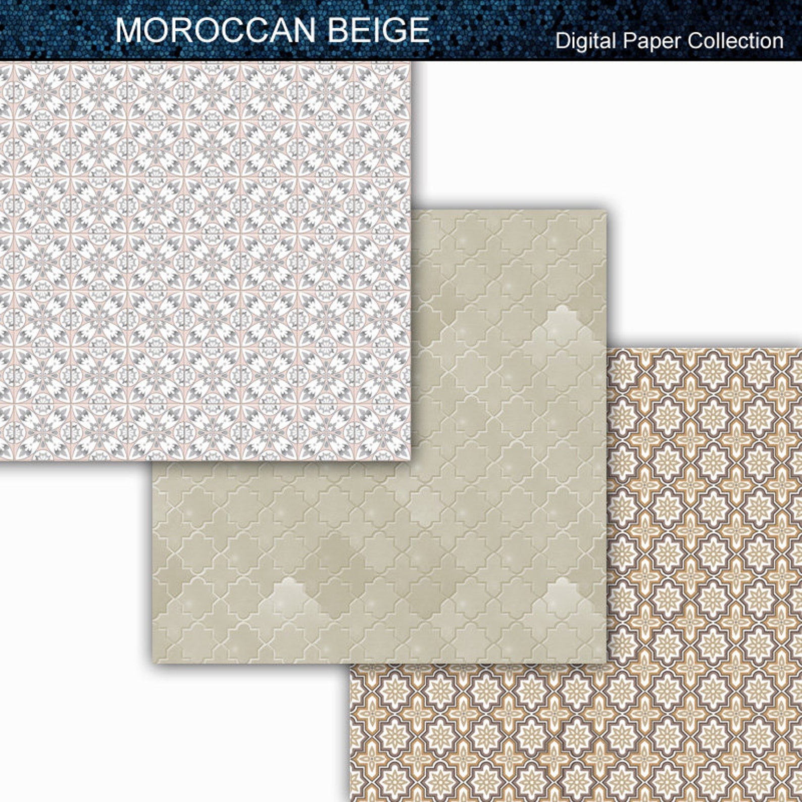 Moroccan Beige - Moroccan Tile Themed Digital Paper Collection 12x12 ...