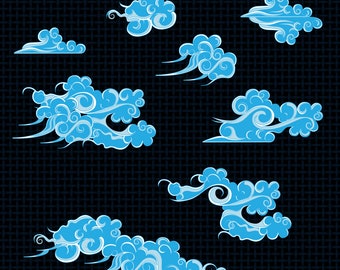 Blue Japanese Clouds Clipart Collection - Etsy