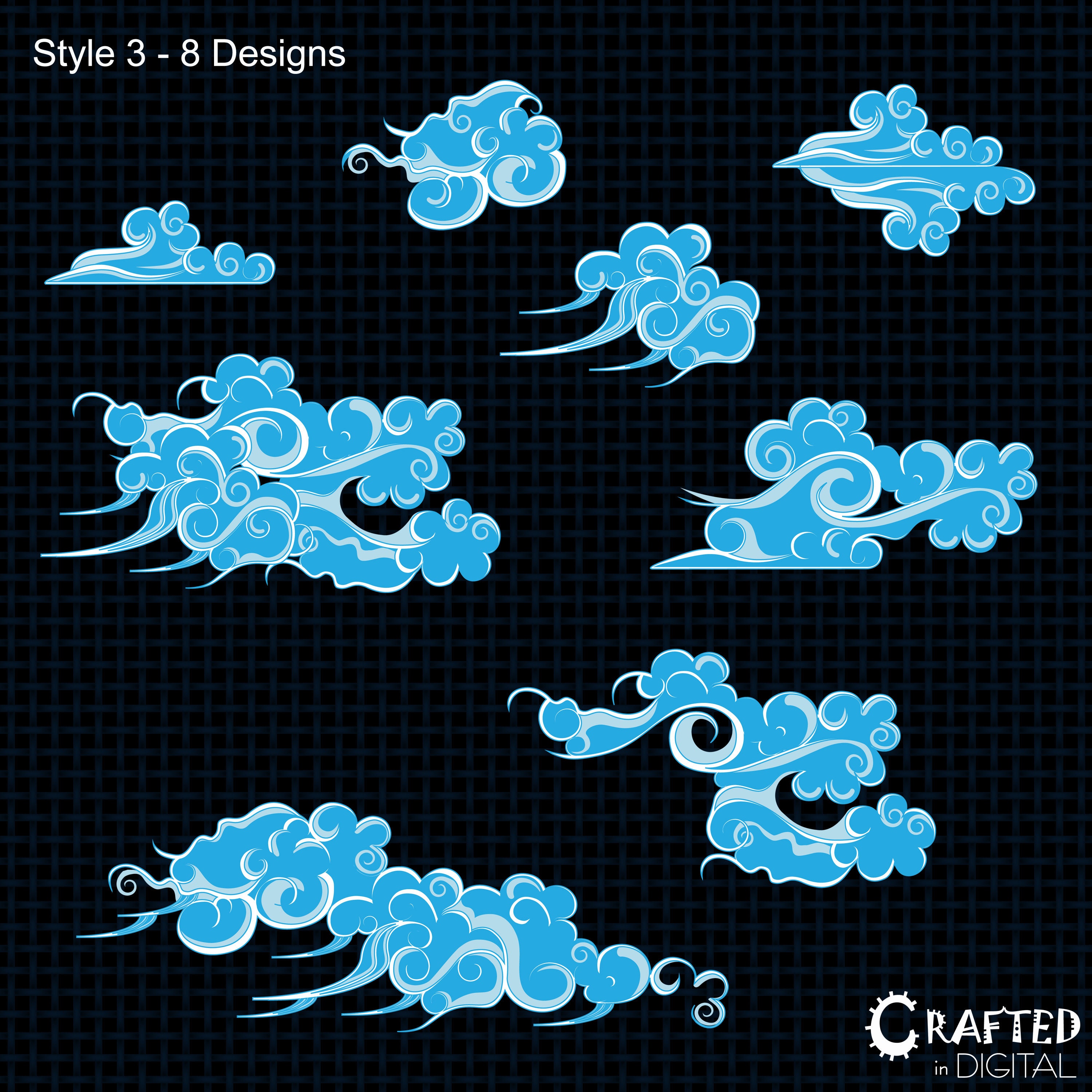 Blue Japanese Clouds Clipart Collection - Etsy