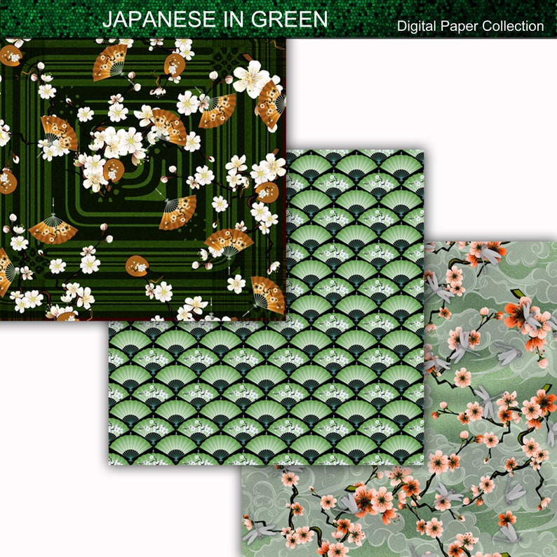 Japonais en vert SEAMLESS Digital Paper Collection image 5