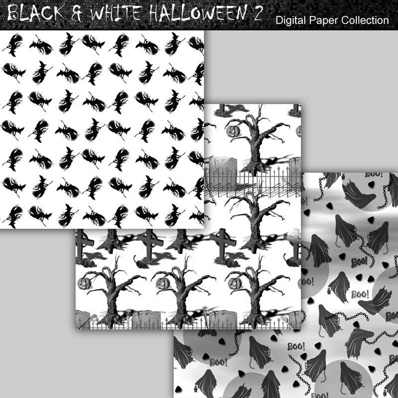 Black & White Halloween II Digital Paper - Scrapbook Collection 12x12 ...