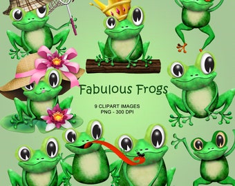 Frog Clipart Collection – 9 Green Frog PNG Images (Digital Download)