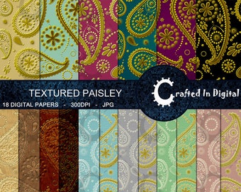 Textured Paisley - Digital Paper Collection 12x12 - 18 Digital Papers