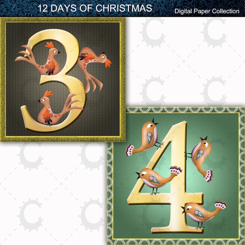 12 Days of Christmas Vignettes Digital Paper Collection image 3