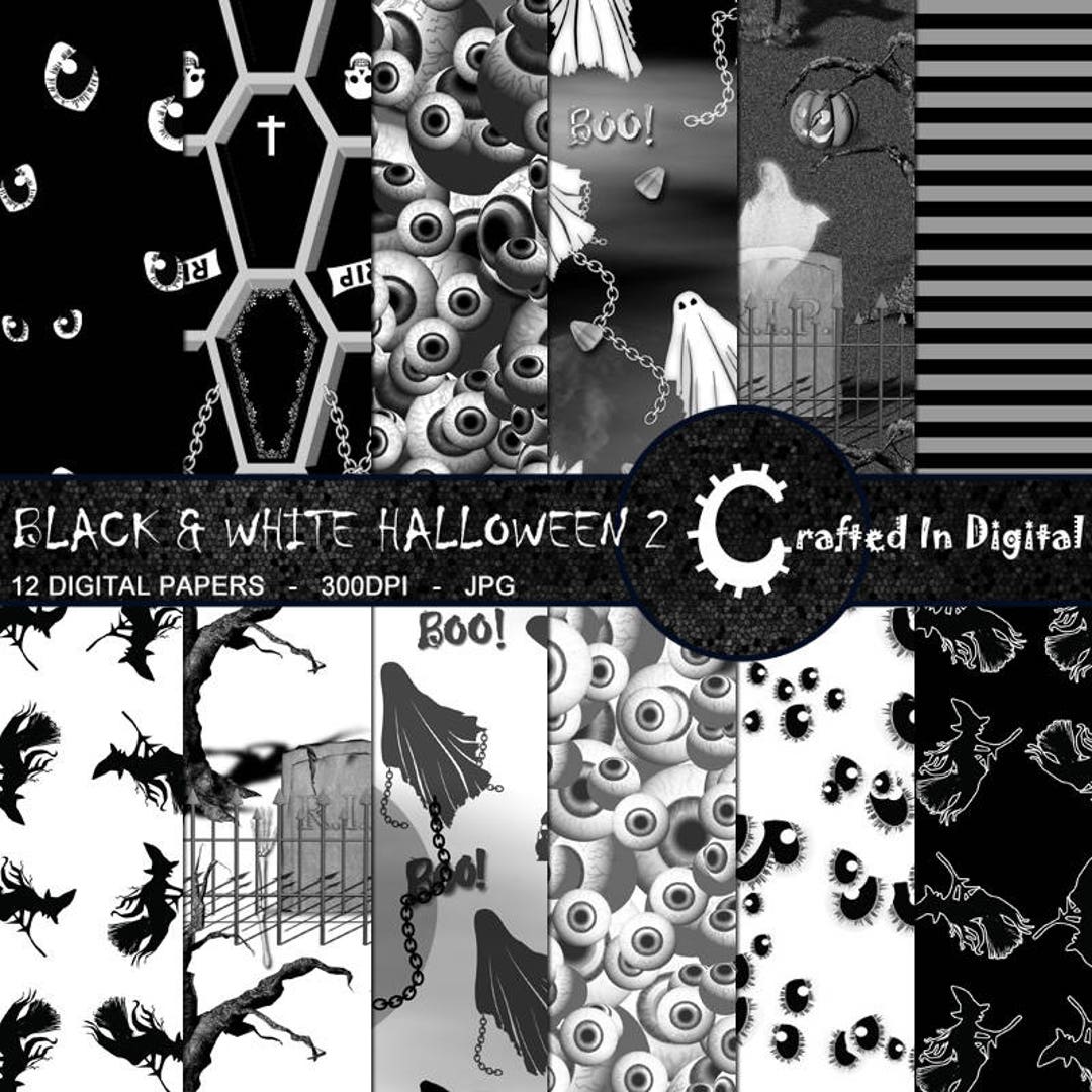 Black & White Halloween II Digital Paper - Scrapbook Collection 12x12 ...