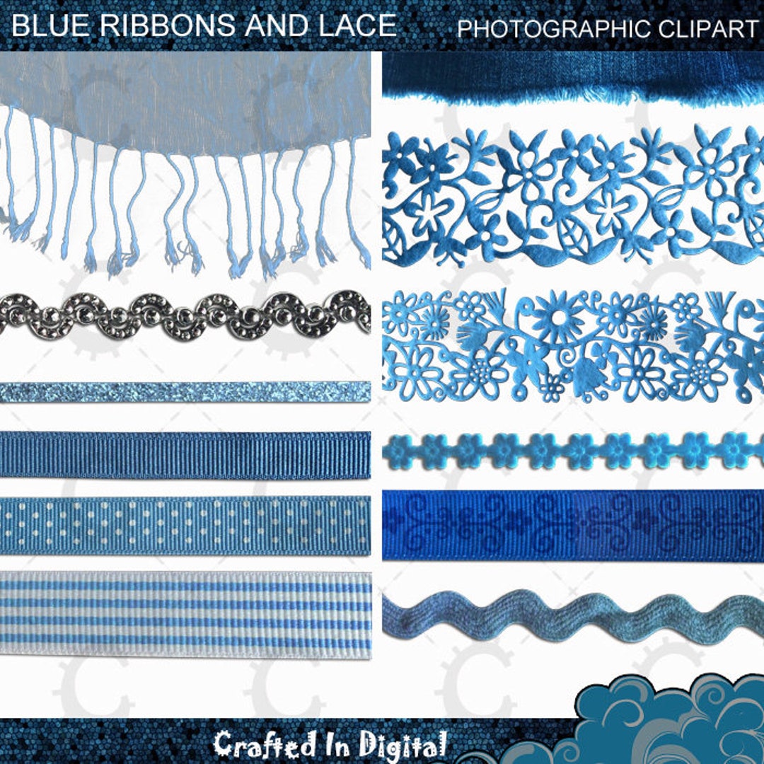 Blue Ribbon and Lace Overlays Photographic Clipart Collection Etsy