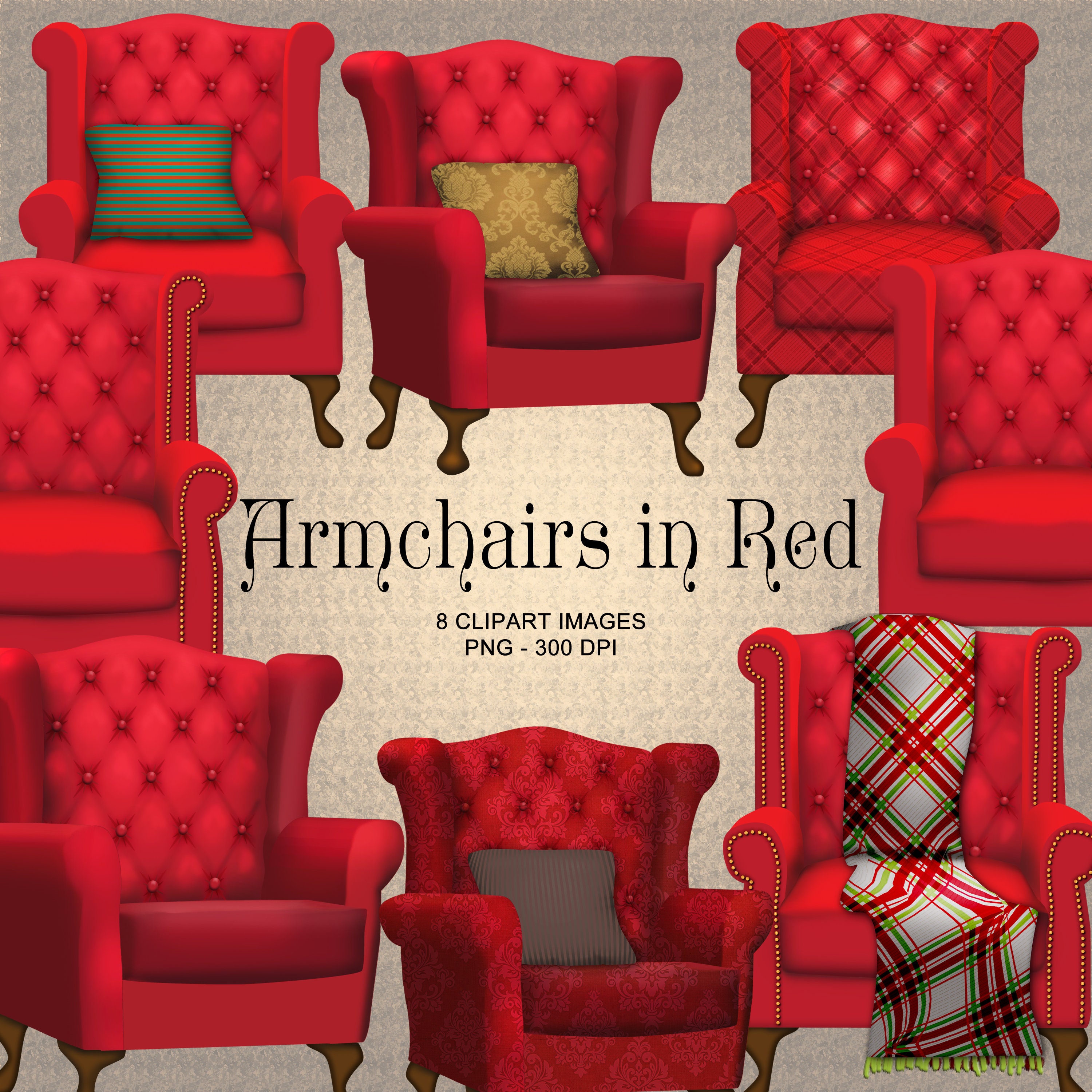 Red Armchairs Traditional Armchair Clipart Collection Etsy