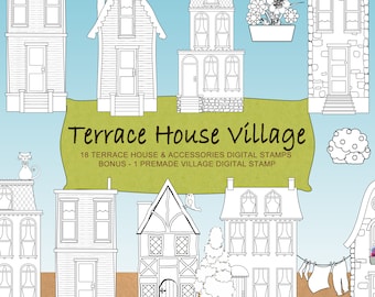 Terrace Houses Digital Stamps - Village Digistamp Collection