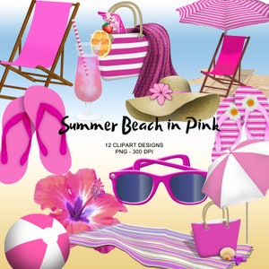 Summer Beach in Pink - Bright Summer Clipart Collection