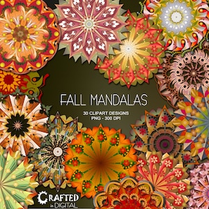 30 Herfst/Herfst Mandala's &Mandala Overlays - Clipart Collectie