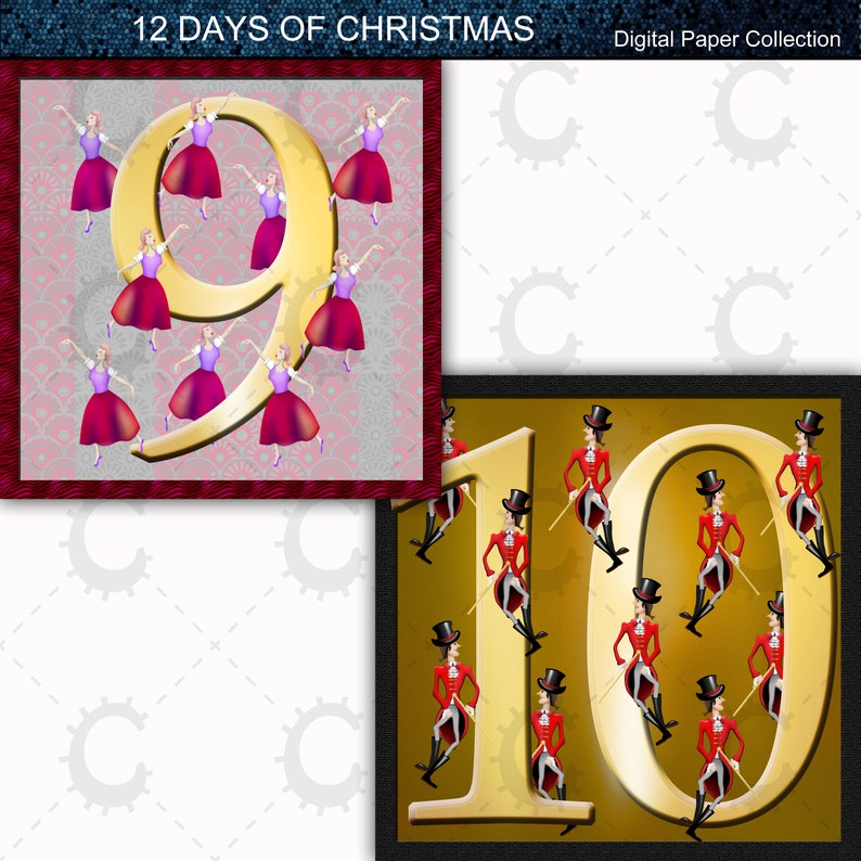 12 Days of Christmas Vignettes Digital Paper Collection image 6