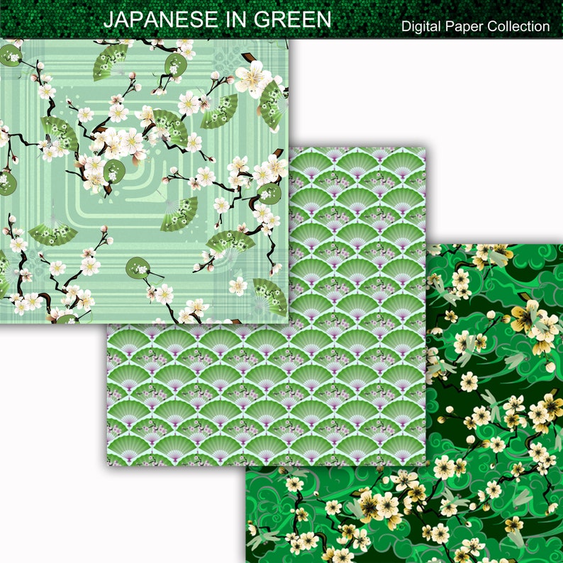 Japonais en vert SEAMLESS Digital Paper Collection image 3