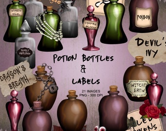 Potion Bottles and Labels - Halloween PNG Clipart Collection