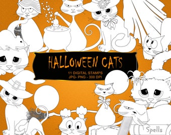 Halloween Cats Digital Stamps - Halloween Digistamp Collection