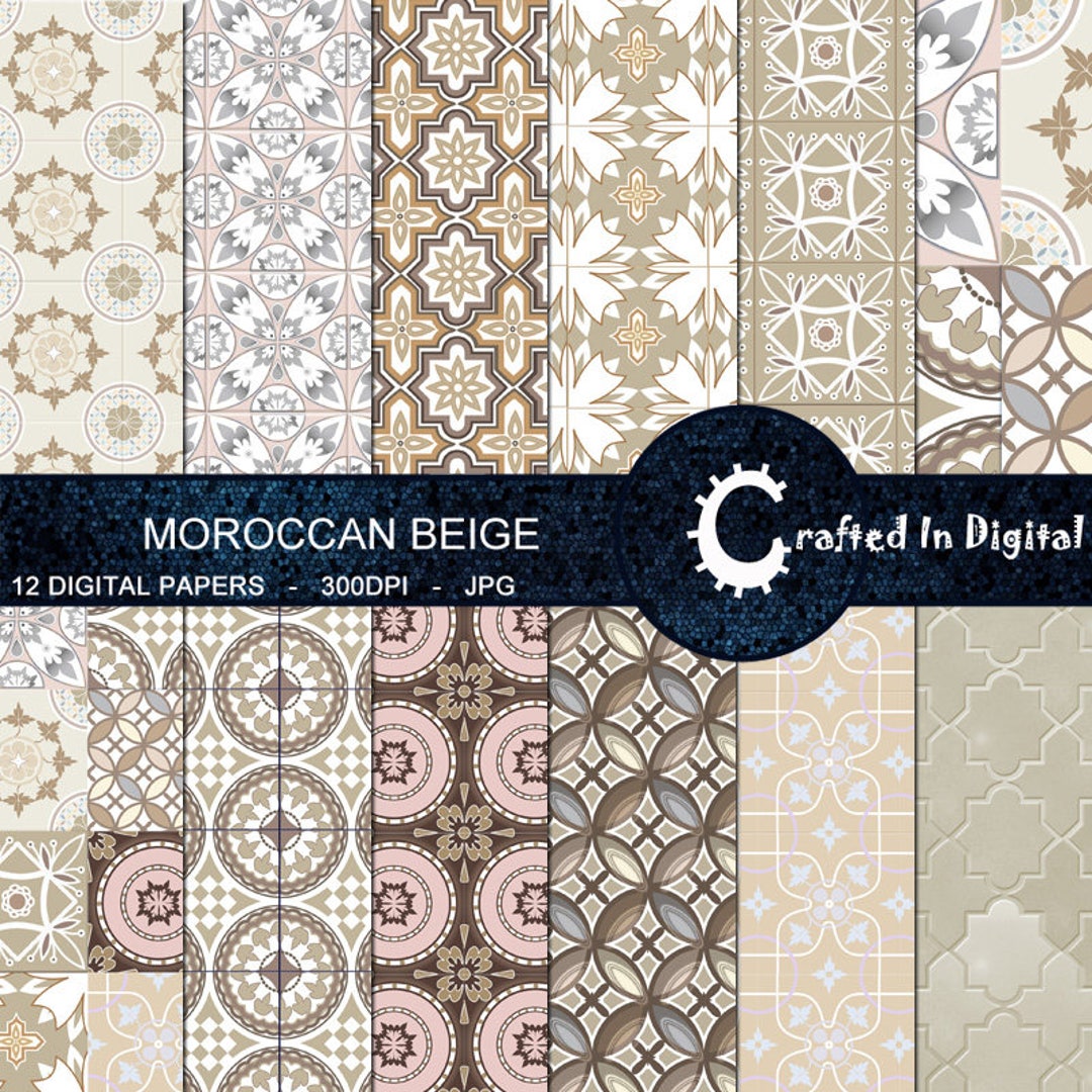 Moroccan Beige - Moroccan Tile Themed Digital Paper Collection 12x12 - Etsy