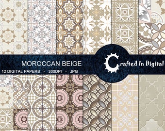 Moroccan Beige - Moroccan Tile Themed Digital Paper Collection 12x12