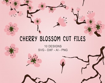 Sakura - Japanese Cherry Blossom  Cut File Collection - svg/dxf/ai/png files suitable for cricut, silhouette, laser cutting and cnc routing