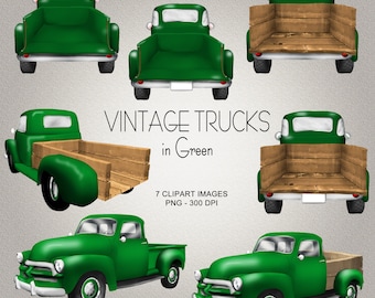 Vintage Trucks in Green - Clipart Collection