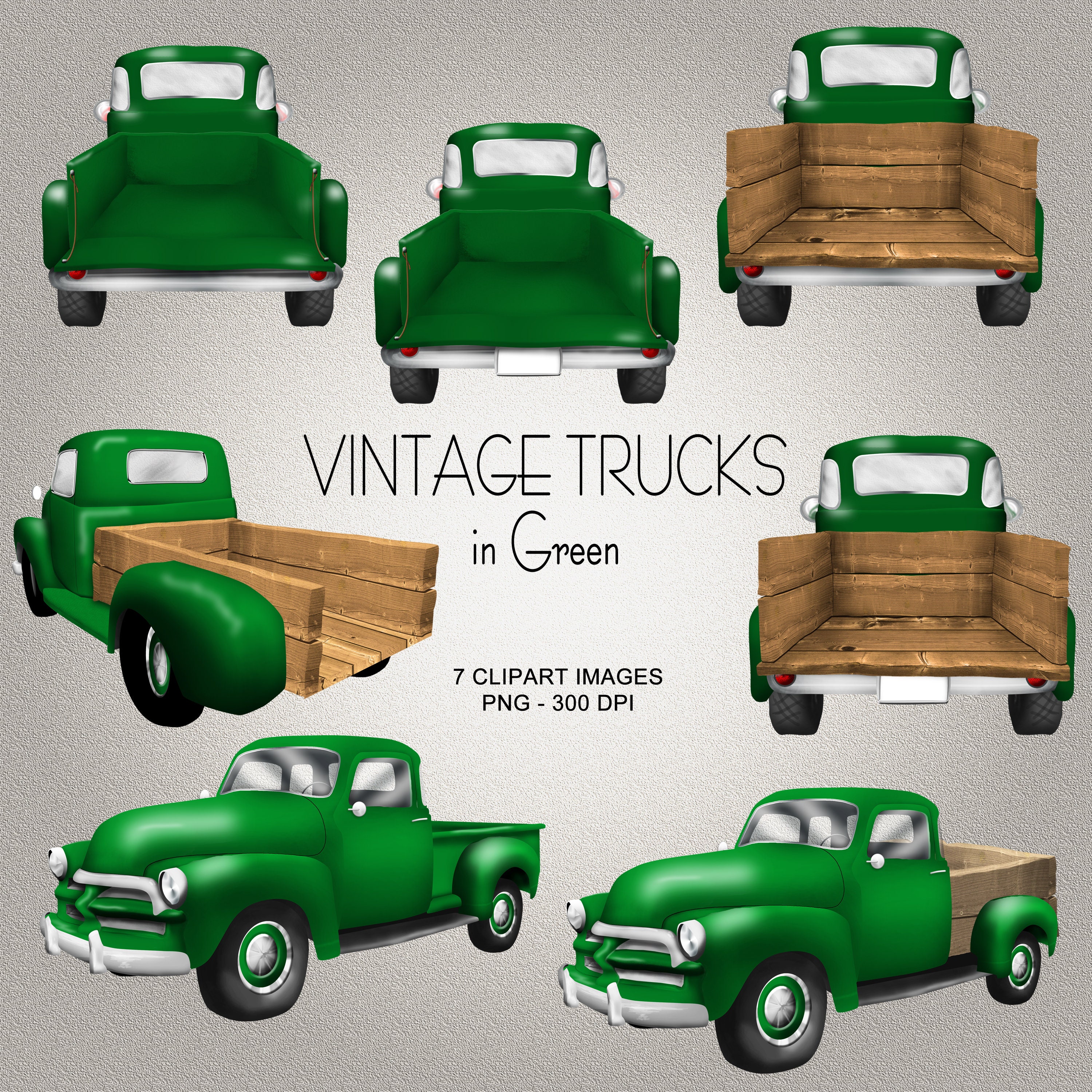 Vintage Trucks in Green Clipart Collection Etsy