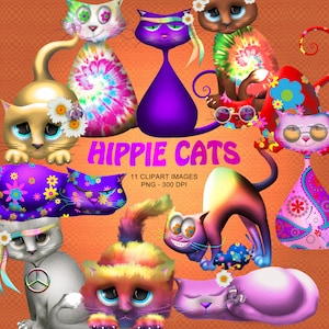 Hippie Cats and Kittens - Clipart Collection
