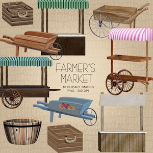 Farmer's Market - Kruiwagens, Stands &kratten - Clipart Collection