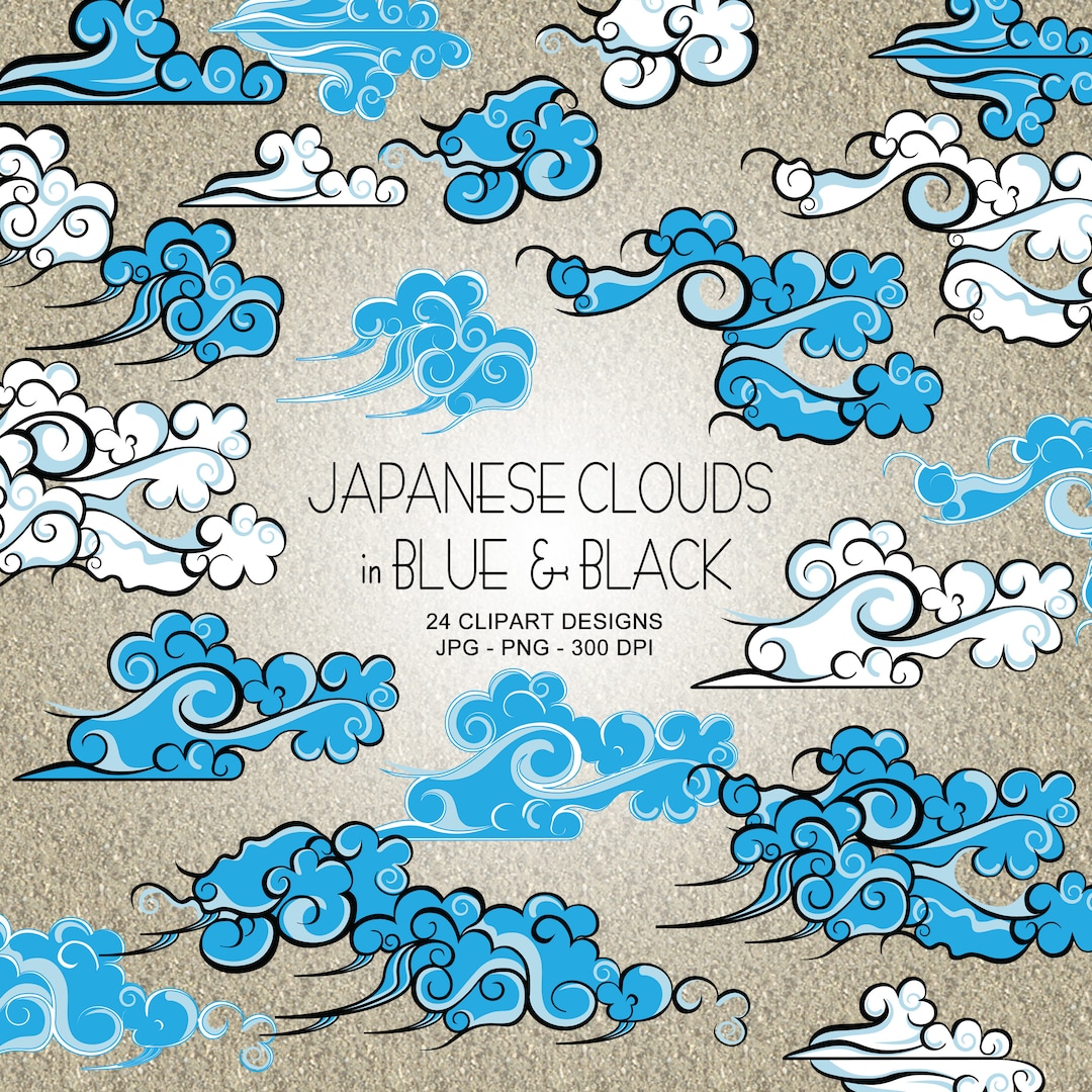 Blue Japanese Clouds Clipart Collection - Etsy
