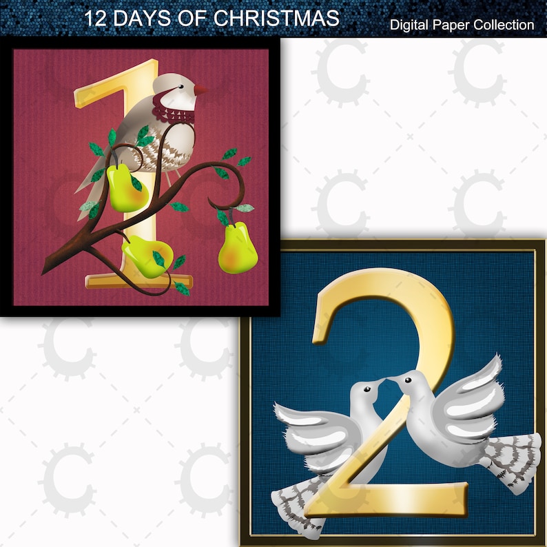 12 Days of Christmas Vignettes Digital Paper Collection image 2