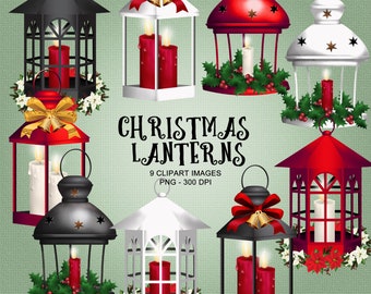 9 Christmas Lanterns Clipart Collection