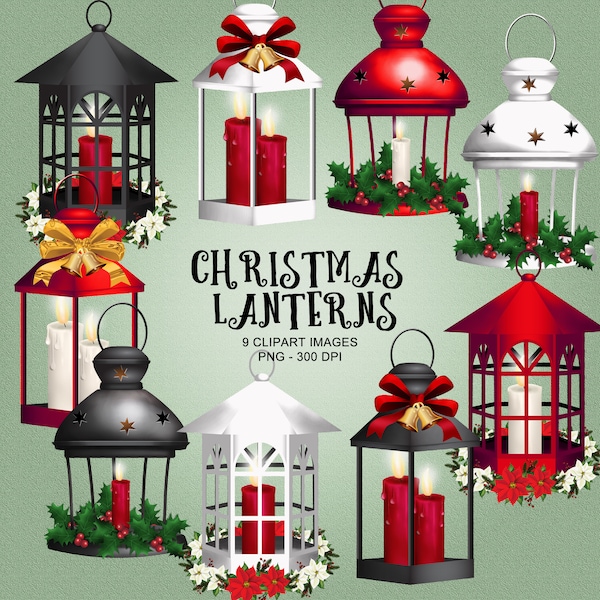 9 Christmas Lanterns Clipart Collection